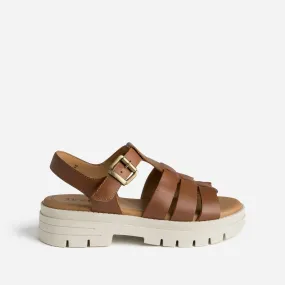 Sandale TEXTO cognac en cuir à semelle crantée - Sandales Femme | ERAM