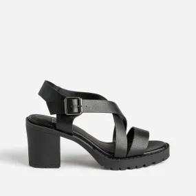 Sandale TEXTO noire en cuir semelle crantée - Eram Femme | ERAM